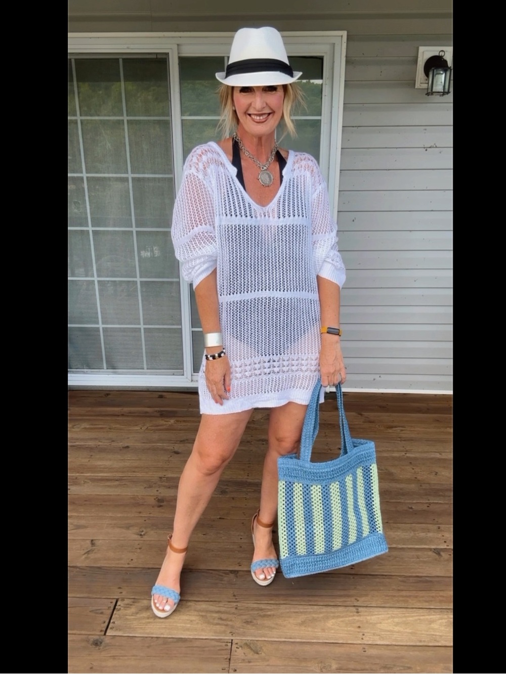 Cupshe White Crochet V‑Neck Swim Coverup